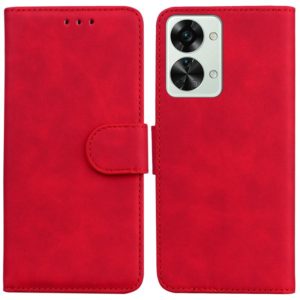 For OnePlus Nord 2T Skin Feel Pure Color Flip Leather Phone Case(Red) (OEM)