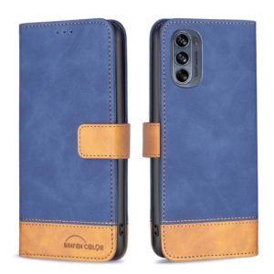 For Motorola Moto G62 BF11 Color Matching Skin Feel Leather Phone Case(Blue) (OEM)