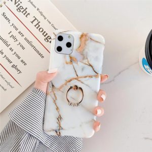 For iPhone 11 Pro Max TPU Smooth Marble with Ring Metal Rhinestone Bracket Mobile Phone Protective Case(Snowflake Gold Q10) (OEM)