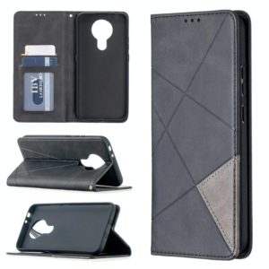 For Nokia 3.4 Rhombus Texture Horizontal Flip Magnetic Leather Case with Holder & Card Slots(Black) (OEM)