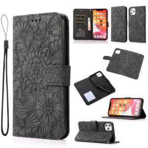 For iPhone 11 Pro Skin Feel Embossed Sunflower Horizontal Flip Leather Case with Holder & Card Slots & Wallet & Lanyard (Black) (OEM)