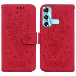 For Infinix Hot 11 X662 Butterfly Rose Embossed Leather Phone Case(Red) (OEM)
