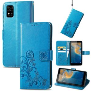 For ZTE Blade A31 Four-leaf Clasp Embossed Buckle Mobile Phone Leather Case(Blue) (OEM)