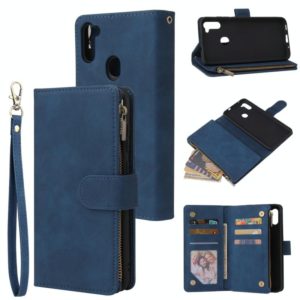 For Samsung Galaxy A11 Multifunctional Retro Frosted Horizontal Flip Leather Case with Card Slot & Holder & Zipper Wallet & Photo Frame & Lanyard(Blue) (OEM)