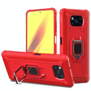 For Xiaomi Poco X3 NFC Carbon Fiber Protective Case with 360 Degree Rotating Ring Holder(Red) (OEM)