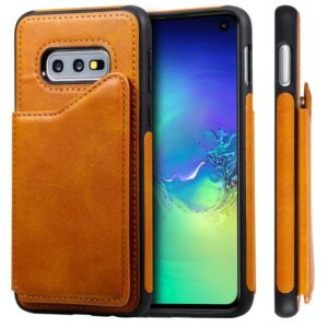 For Galaxy S10e Shockproof Calf Texture Protective Case with Holder & Card Slots & Frame(Brown) (OEM)