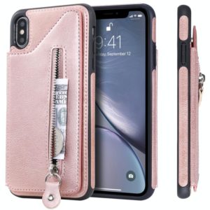 For iPhone XS Max Solid Color Double Buckle Zipper Shockproof Protective Case(Rose Gold) (OEM)