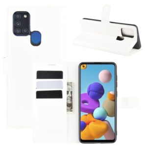 For Galaxy A21S Litchi Texture Horizontal Flip Protective Case with Holder & Card Slots & Wallet(White) (OEM)