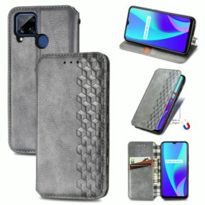 For OPPO Realme C15 Cubic Grid Pressed Horizontal Flip Magnetic PU Leather Case with Holder & Card Slots & Wallet(Grey) (OEM)