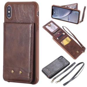 For iPhone XS Max Vertical Flip Shockproof Leather Protective Case with Long Rope, Support Card Slots & Bracket & Photo Holder & Wallet Function(咖啡) (OEM)
