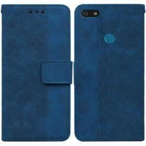For Motorola Moto E6 Play Geometric Embossed Leather Phone Case(Blue) (OEM)