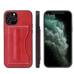 For iPhone 12 Pro Max Fierre Shann Full Coverage Protective Leather Case with Holder & Card Slot(Red) (OEM)
