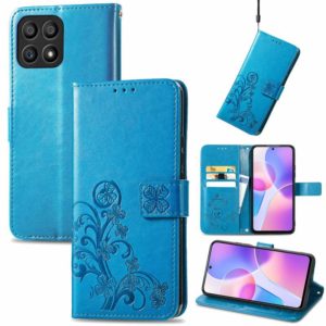 For Honor X30i Four-leaf Clasp Embossed Buckle Leather Phone Case(Blue) (OEM)