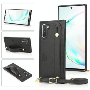 For Samsung Galaxy Note 10 Wrist Strap PU+TPU Shockproof Protective Case with Crossbody Lanyard & Holder & Card Slot(Black) (OEM)