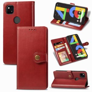 For Google Pixel 4A Retro Solid Color Leather Buckle Phone Case with Lanyard & Photo Frame & Card Slot & Wallet & Stand Function(Red) (OEM)