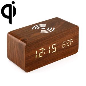 KD8801 5W Wooden Creative Wireless Charger LED Mirror Digital Display Sub-alarm Clock, Regular Style(Rosewood White Characters) (OEM)