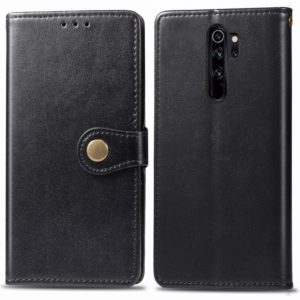 For Xiaomi Redmi Note 8 Pro Retro Solid Color Leather Buckle Phone Case with Lanyard & Photo Frame & Card Slot & Wallet & Stand Function(Black) (OEM)