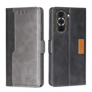 For Huawei nova 10 Pro Contrast Color Side Buckle Leather Phone Case(Black+Grey) (OEM)