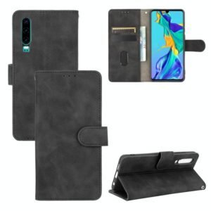 For Huawei P30 Solid Color Skin Feel Magnetic Buckle Horizontal Flip Calf Texture PU Leather Case with Holder & Card Slots & Wallet(Black) (OEM)