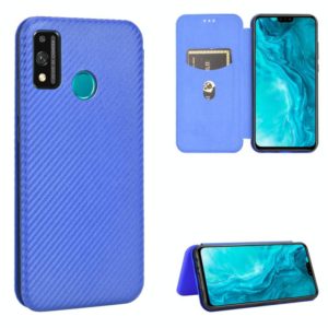 For Huawei Honor 9X Lite Carbon Fiber Texture Horizontal Flip TPU + PC + PU Leather Case with Card Slot(Blue) (OEM)