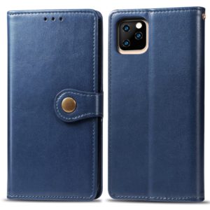For iPhone 11 Pro Retro Solid Color Leather Buckle Mobile Phone Protection Leather Casewith Photo Frame & Card Slot & Wallet & Bracket Function (Blue) (OEM)