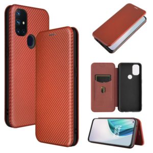 For OnePlus Nord N10 5G Carbon Fiber Texture Horizontal Flip TPU + PC + PU Leather Case with Card Slot(Brown) (OEM)