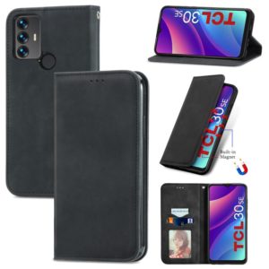 For TCL 30 SE Retro Skin Feel Magnetic Horizontal Flip Leather Phone Case(Black) (OEM)