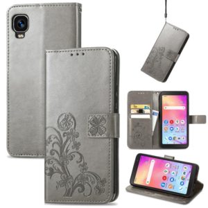 For TCL A509DL / A3 Four-leaf Clasp Embossed Leather Phone Case(Gray) (OEM)