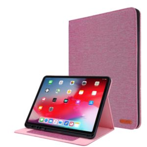 For iPad Pro 12.9(2020) Horizontal Flip TPU + Fabric PU Leather Protective Case with Name Card Clip(Rose Red) (OEM)