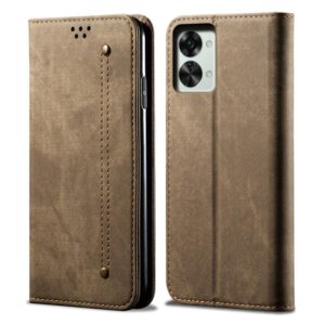 For OnePlus Nord 2T Denim Texture Leather Phone Case(Khaki) (OEM)