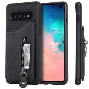 For Galaxy S10 Solid Color Double Buckle Zipper Shockproof Protective Case(Black) (OEM)