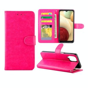 For Samsung Galaxy A12 5G Crazy Horse Texture Leather Horizontal Flip Protective Case with Holder & Card Slots & Wallet & Photo Frame(Rose Red) (OEM)