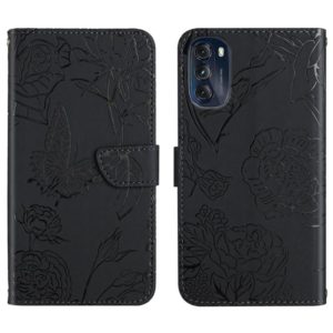 For Motorola Moto G 5G 2022 Skin Feel Butterfly Peony Embossed Leather Phone Case(Black) (OEM)