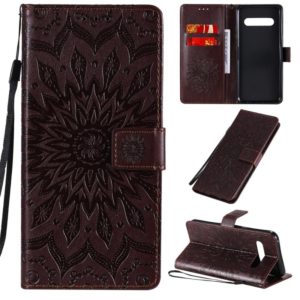For LG V60 ThinQ 5G Embossed Sunflower Pattern Horizontal Flip PU Leather Case with Holder & Card Slots & Wallet & Lanyard(Brown) (OEM)