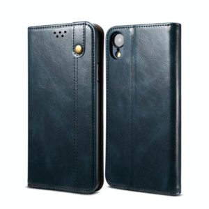 For iPhone XR Simple Wax Crazy Horse Texture Horizontal Flip Leather Case with Card Slots & Wallet(Navy Blue) (OEM)
