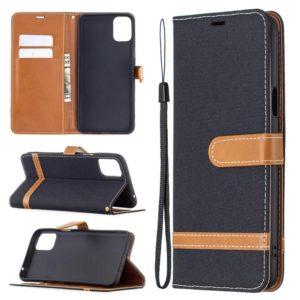 For LG K42 Color Matching Denim Texture Horizontal Flip Leather Case with Holder & Card Slots & Wallet & Lanyard(Black) (OEM)
