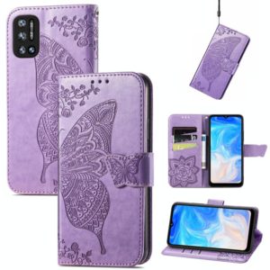 For DOOGEE N40 Pro Butterfly Love Flowers Embossed Horizontal Flip Leather Case with Holder & Card Slots & Wallet & Lanyard(Light Purple) (OEM)