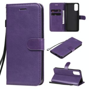 For Oppo Reno4 5G Solid Color Horizontal Flip Protective Leather Case with Holder & Card Slots & Wallet & Photo Frame & Lanyard(Purple) (OEM)