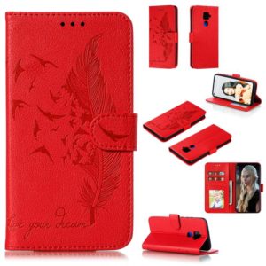 For Huawei Mate 30 Lite / nova 5i Pro Feather Pattern Litchi Texture Horizontal Flip Leather Case with Holder & Wallet & Card Slots(Red) (OEM)