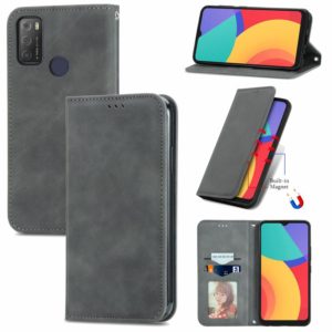 For Alcatel 1S 2021 Retro Skin Feel Business Magnetic Horizontal Flip Leather Case with Holder & Card Slots & Wallet & Photo Frame(Gray) (OEM)