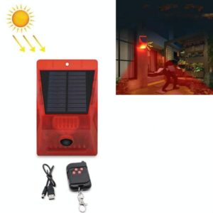 129dB Solar Alarm Light Human Body Induction Remote Control Alarm Farm Anti-theft Drive Object Sound and Light Alarm Light, Style:N911C English (OEM)