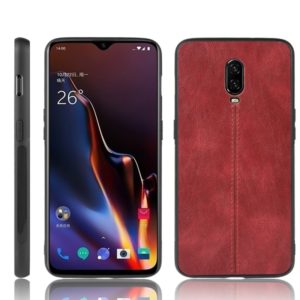 For OnePlus 6T Shockproof Sewing Cow Pattern Skin PC + PU + TPU Case(Red) (OEM)