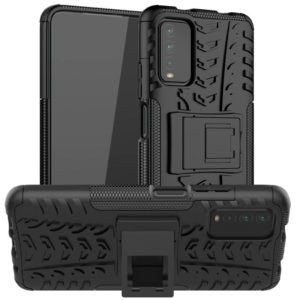 For Xiaomi Poco M3 /Redmi Note 9 4G Tire Texture Shockproof TPU+PC Protective Case with Holder(Black) (OEM)