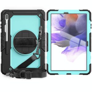 For Samsung Galaxy Tab S7 FE 12.4 inch 2021 SM-T730 / SM-T736B Shockproof Colorful Silicone + PC Protective Case with Holder & Shoulder Strap & Hand Strap & Pen Slot(Sky Blue PC+Black) (OEM)