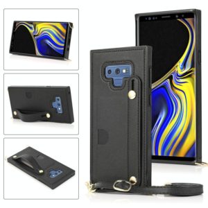 For Samsung Galaxy Note9 Wrist Strap PU+TPU Shockproof Protective Case with Crossbody Lanyard & Holder & Card Slot(Black) (OEM)