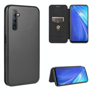 For OPPO Realme 6 Carbon Fiber Texture Horizontal Flip TPU + PC + PU Leather Case with Card Slot(Black) (OEM)