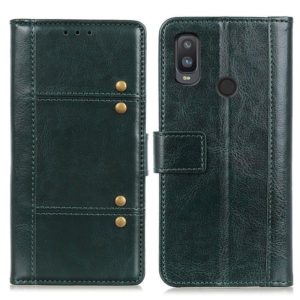 For alcatel 1L (2021) Peas Crazy Horse Texture Horizontal Flip Leather Case with Holder & Card Slots & Wallet(Green) (OEM)