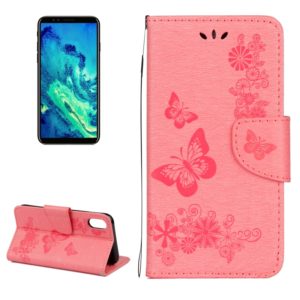 For iPhone X / XS Pressed Flowers Butterfly Pattern Horizontal Flip Leather Case with Holder & Card Slots & Wallet & Lanyard(Pink) (OEM)