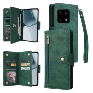 For OnePlus 10 Pro 5G Rivet Buckle 9 Cards Three Fold Leather Phone Case(Green) (OEM)