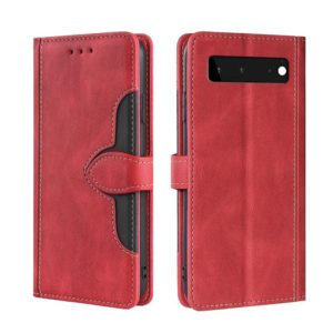 For Google Pixel 6 Skin Feel Straw Hat Magnetic Buckle Horizontal Flip Leather Case with Holder & Card Slots & Wallet(Red) (OEM)